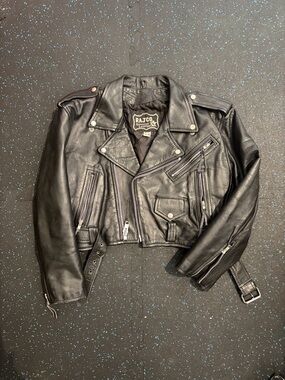 Rajco Classic Black Leather Biker Jacket - cropped